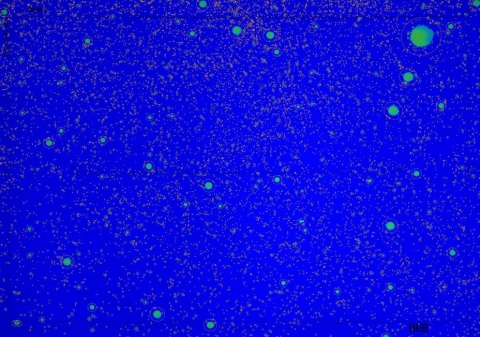 Luminous yellow dots on bright blue background