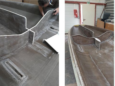 A flax foiler boat being constructed as part of the FLOWER project