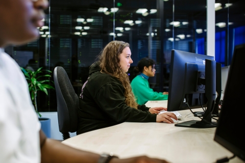 Students working at computers