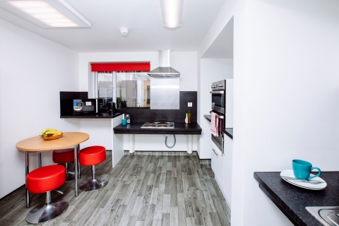 Shot of kitchen in University of Portsmouth Student Halls 