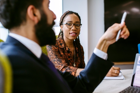 Students discussing legal matters