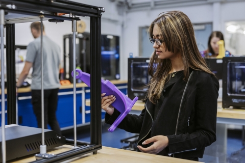 Student in product testing lab