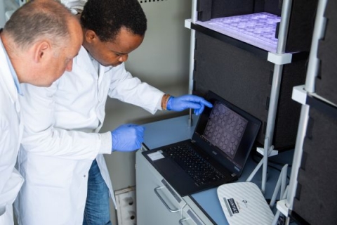 Professor Alex Ford and Henry Obanya at the University’s Institute of Marine Sciences 