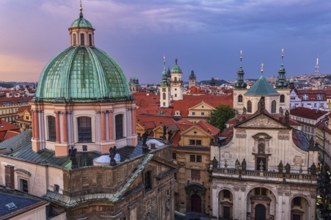 View of Prague skyline at sunset