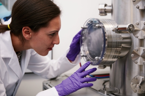 Female physics student in laboratory