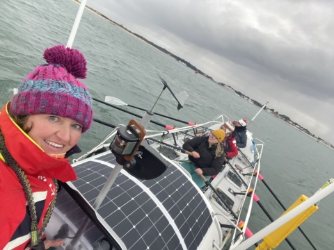 The team of ocean rowers training on the sea