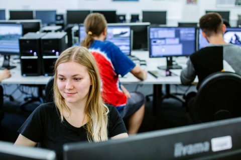 Female student on computer