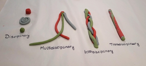 Salt dough sculptures showing the concepts of disciplinary, multidisciplinary, interdisciplinary, transdisciplinary