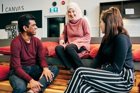 Smiling students on campus